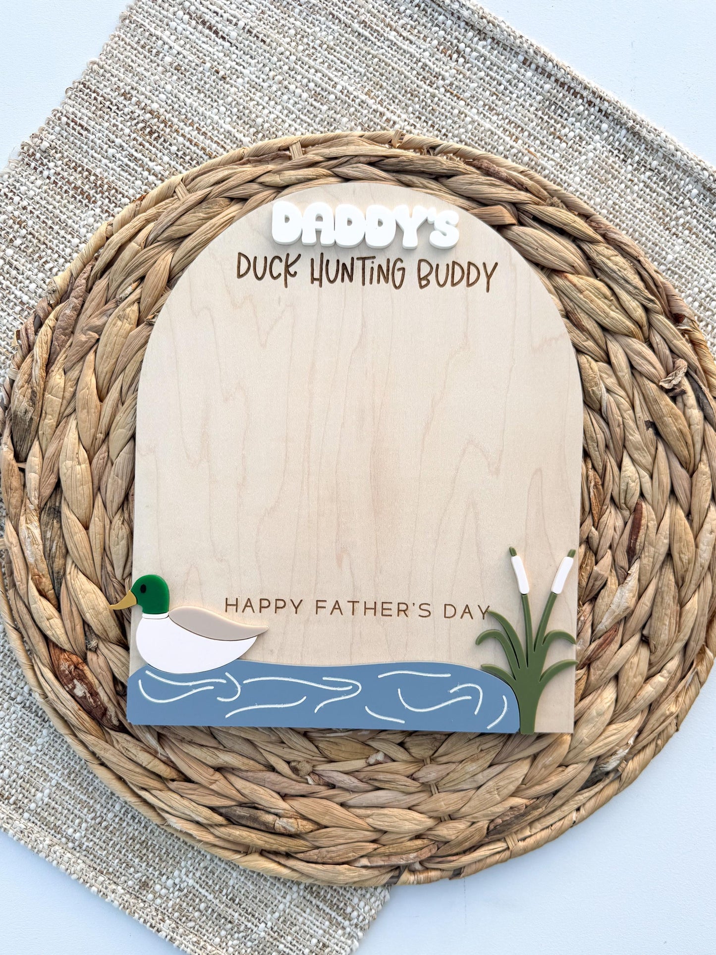 Personalized duck hunting handprint keepsake showing duck design and child's handprints