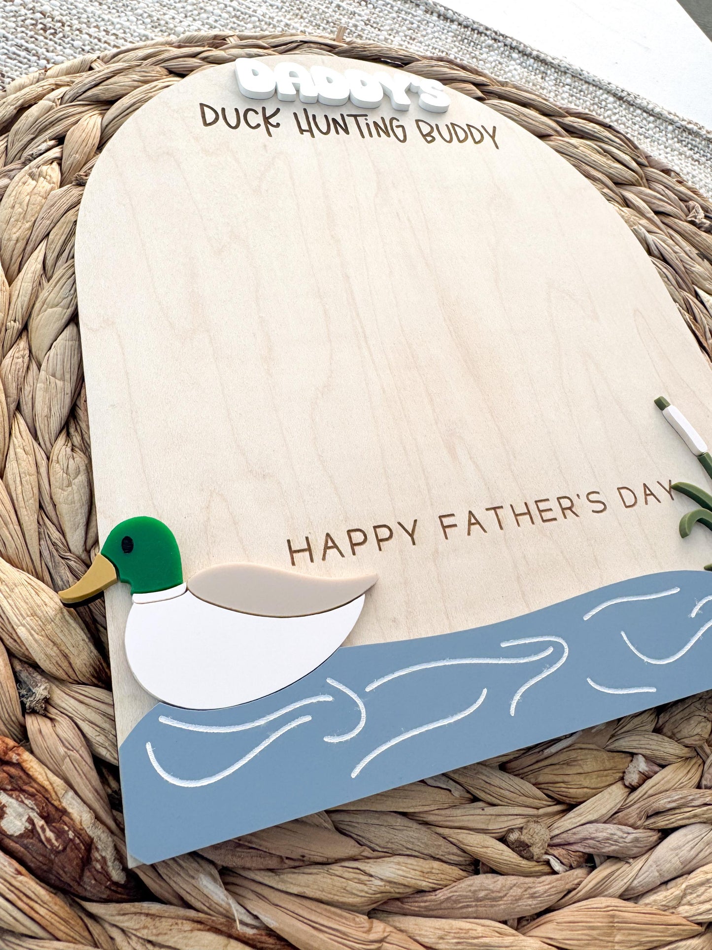 Duck hunting Dad handprint sign on maple wood, unique outdoor Father's Day gift