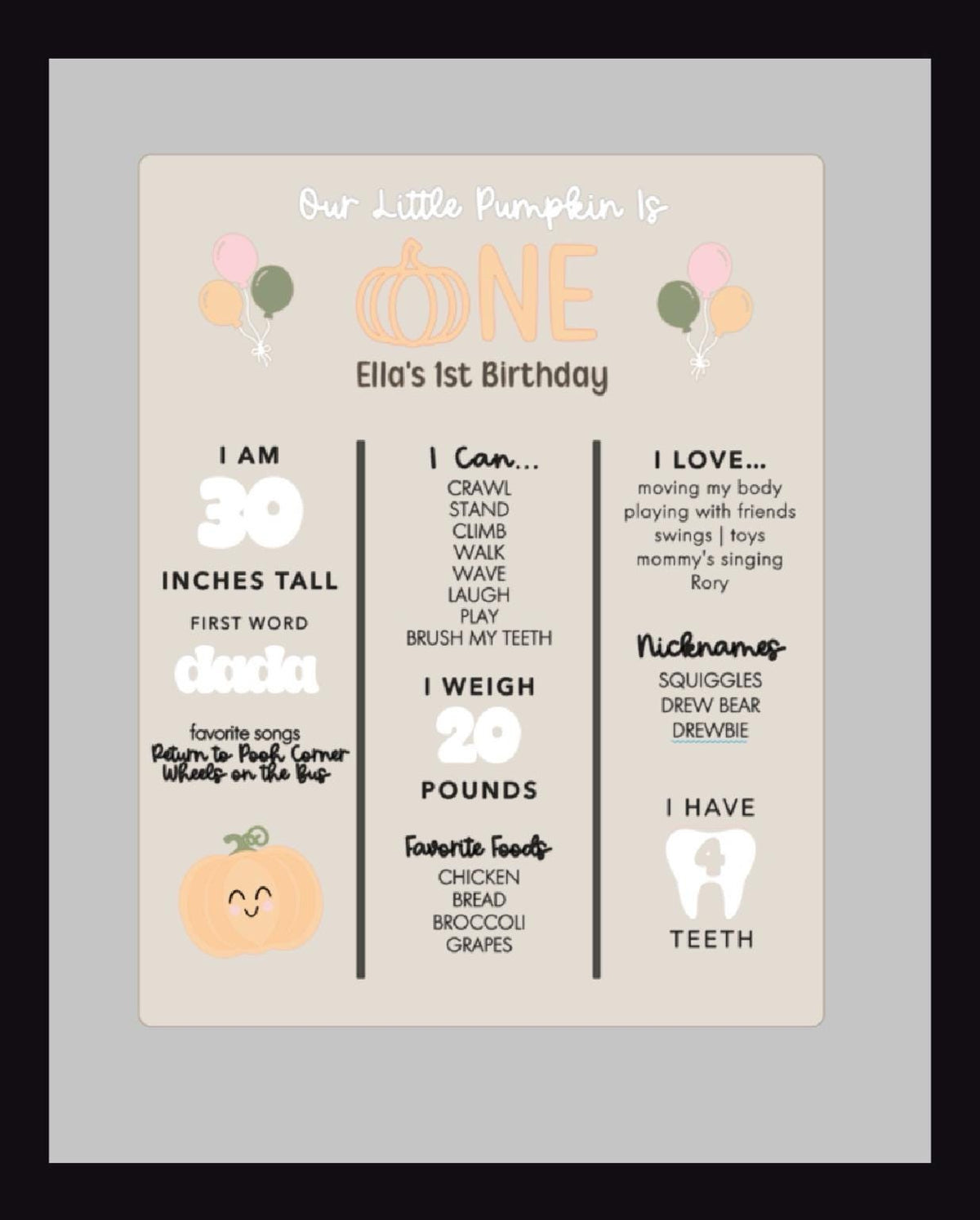 Little Pumpkin First Birthday Milestone Board | Personalized Fall Birthday Sign