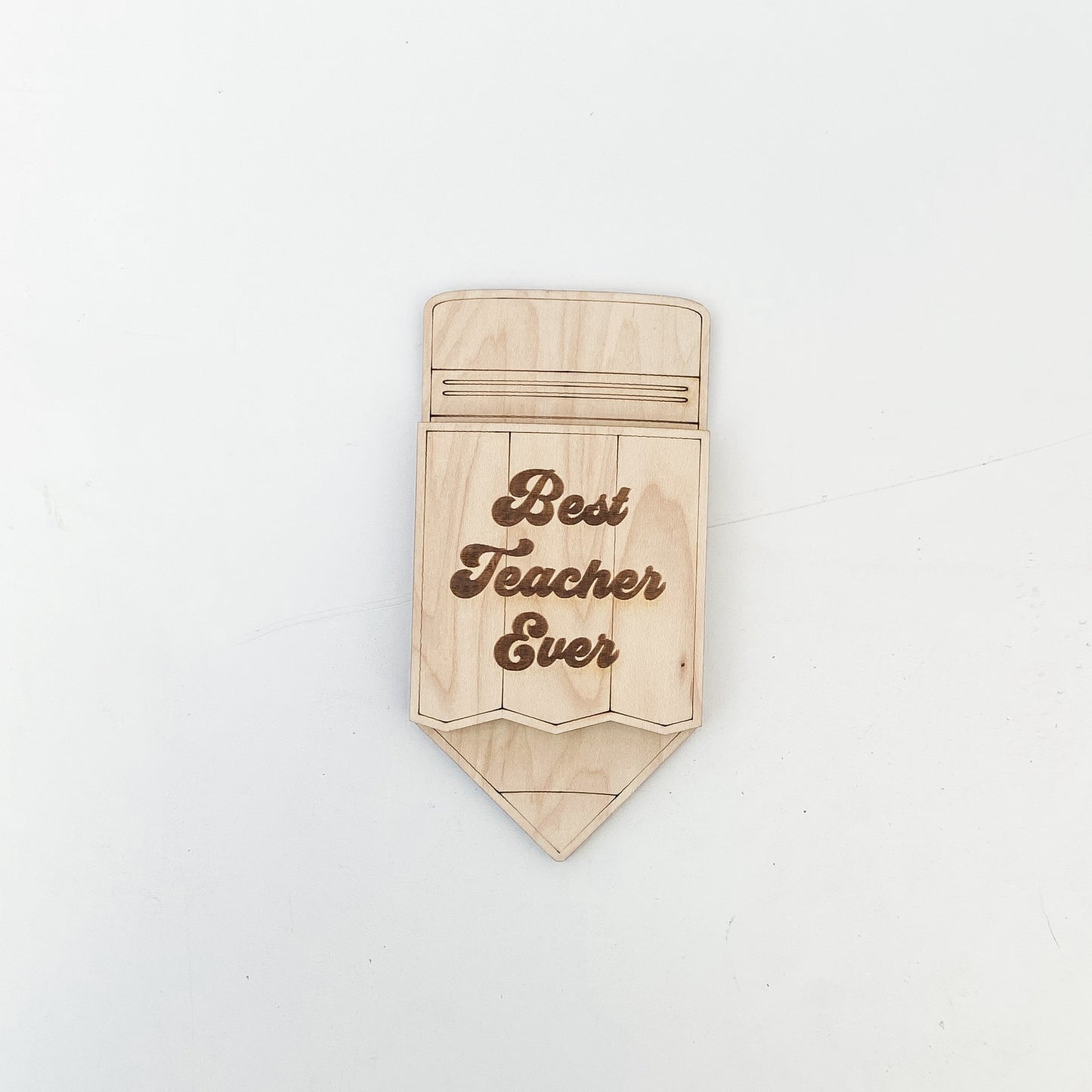 Teacher pencil gift card holder showing wood construction and gift card slot
