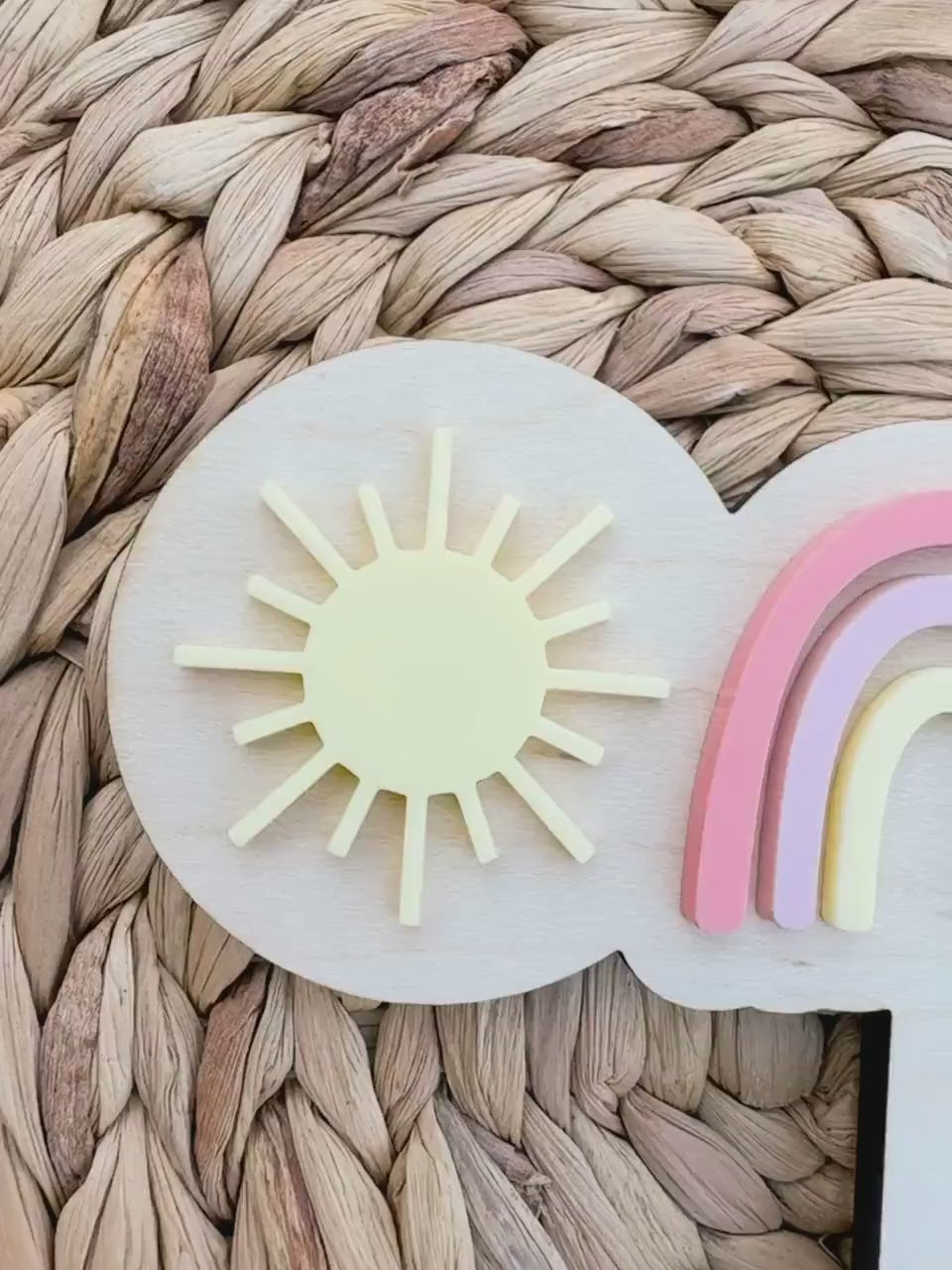 Rainbow First Birthday Cake Topper – Personalized Wood & Acrylic
