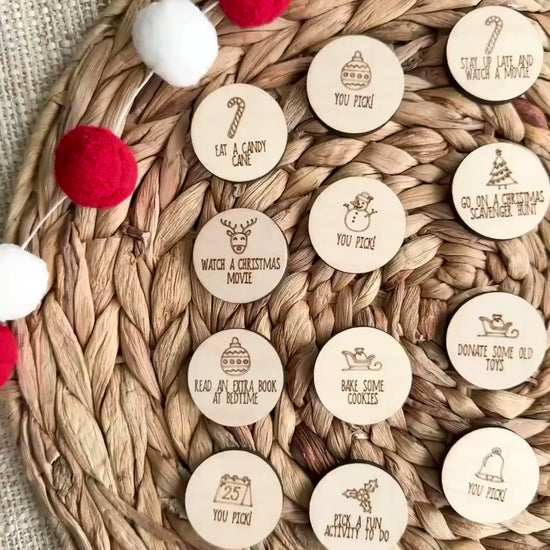 Christmas Activity Tokens | 25 Wooden Advent Calendar Coins | Reusable Family Countdown