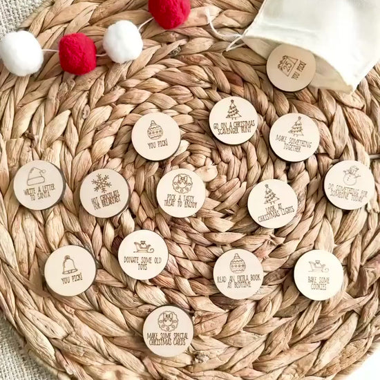 Christmas Activity Tokens | 25 Wooden Advent Calendar Coins | Reusable Family Countdown