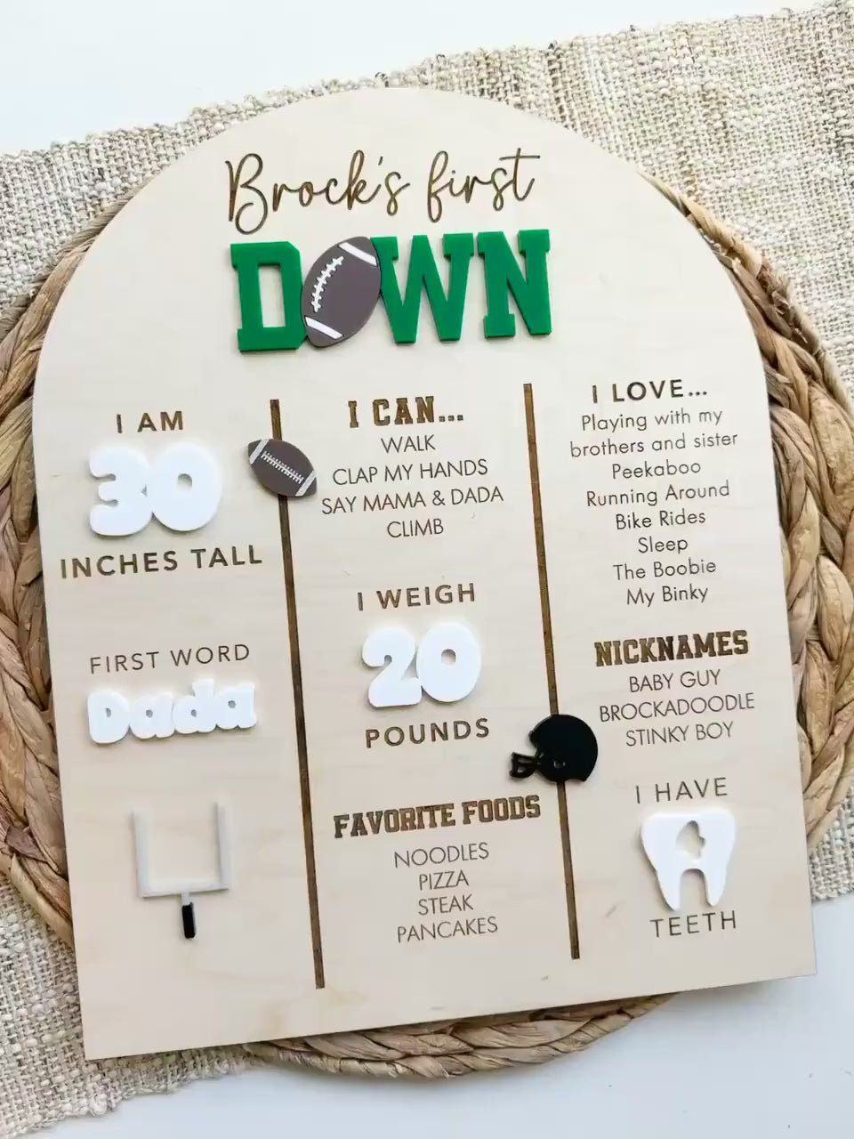 First Down First Birthday Milestone Board | Personalized Football Birthday Sign