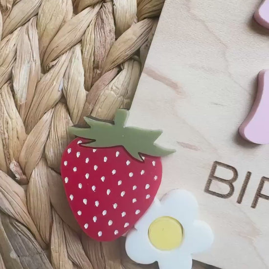 Berry First Birthday Cake Topper: Custom Maple Wood & Acrylic