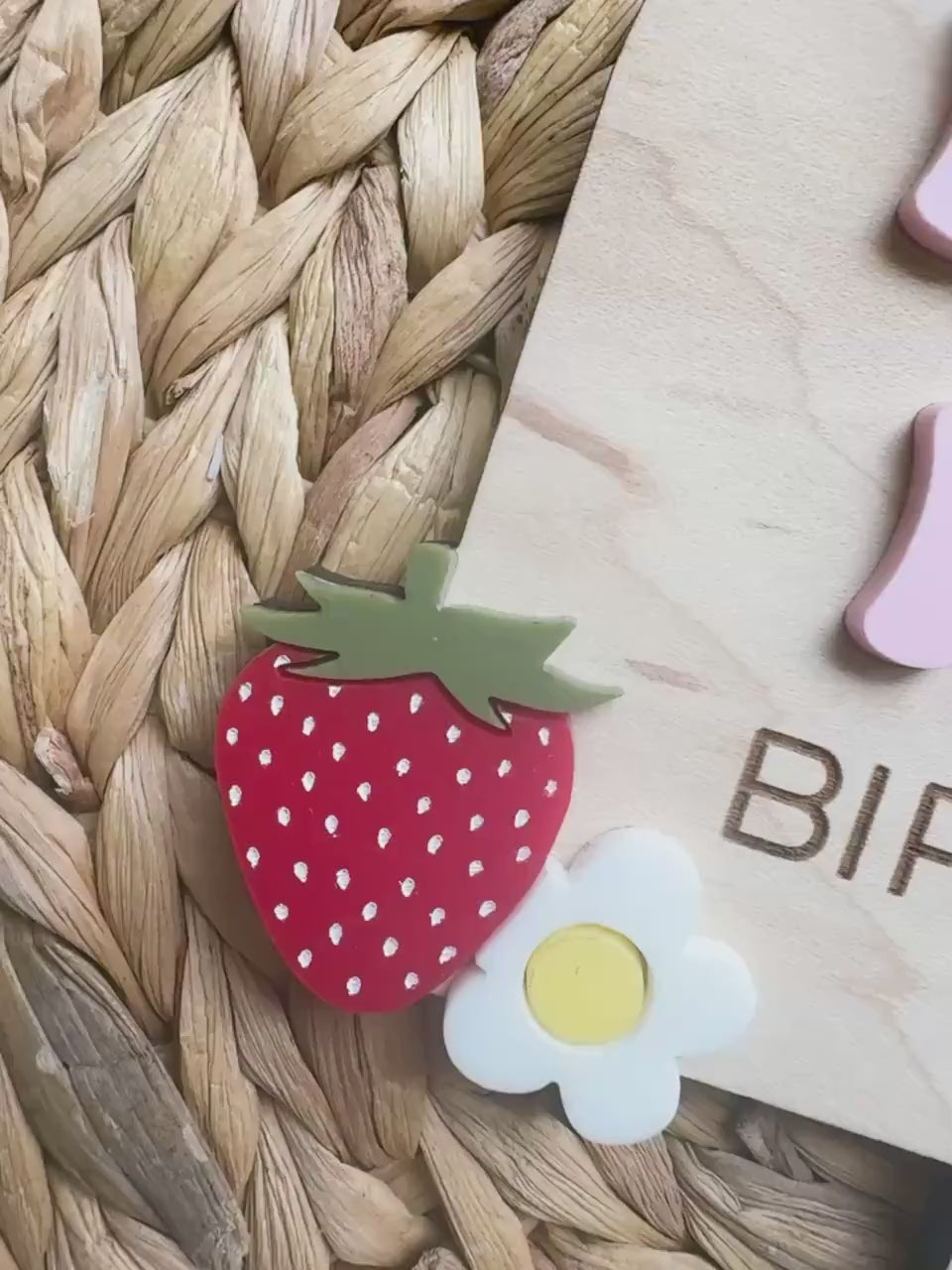 Berry First Birthday Cake Topper: Custom Maple Wood & Acrylic