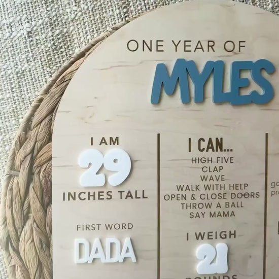 First Birthday Milestone Board | Personalized Smiley Face Baby Stats Sign