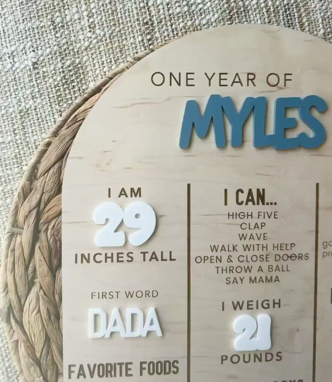 First Birthday Milestone Board | Personalized Smiley Face Baby Stats Sign
