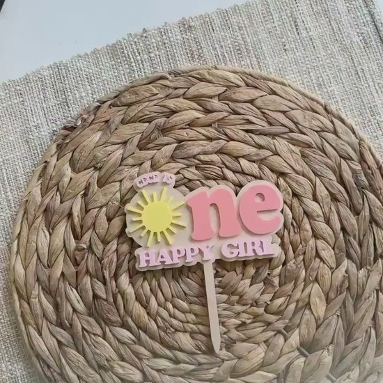 One Happy Girl Cake Topper | Personalized Sunshine First Birthday Cake Topper