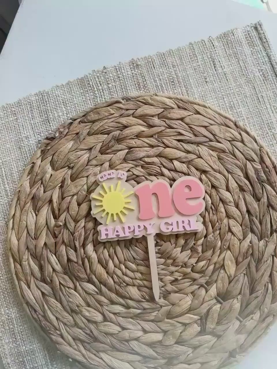One Happy Girl Cake Topper | Personalized Sunshine First Birthday Cake Topper