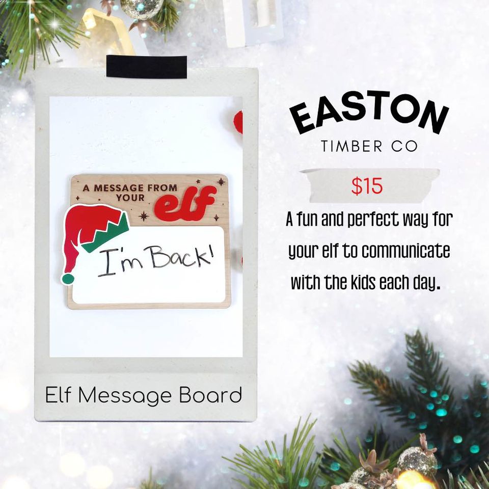 Personalized elf message board displayed with elf decoration, Christmas decor