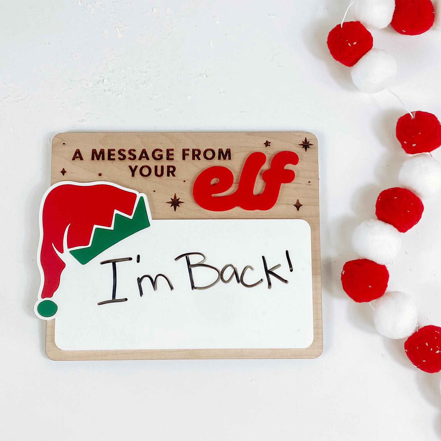 Personalized maple wood elf message board for kids, reusable Elf on the Shelf board