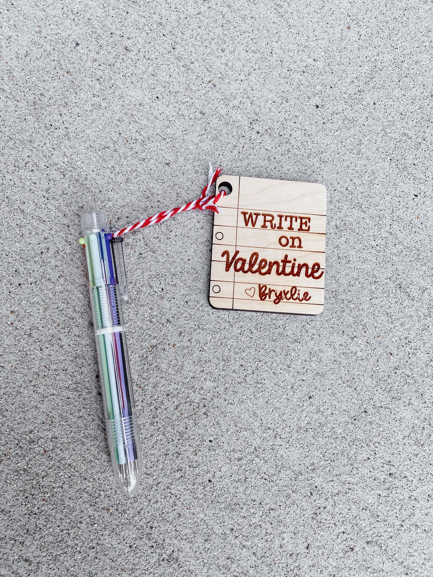 Valentine card with attached multicolor click pen, fun non-candy classroom gift