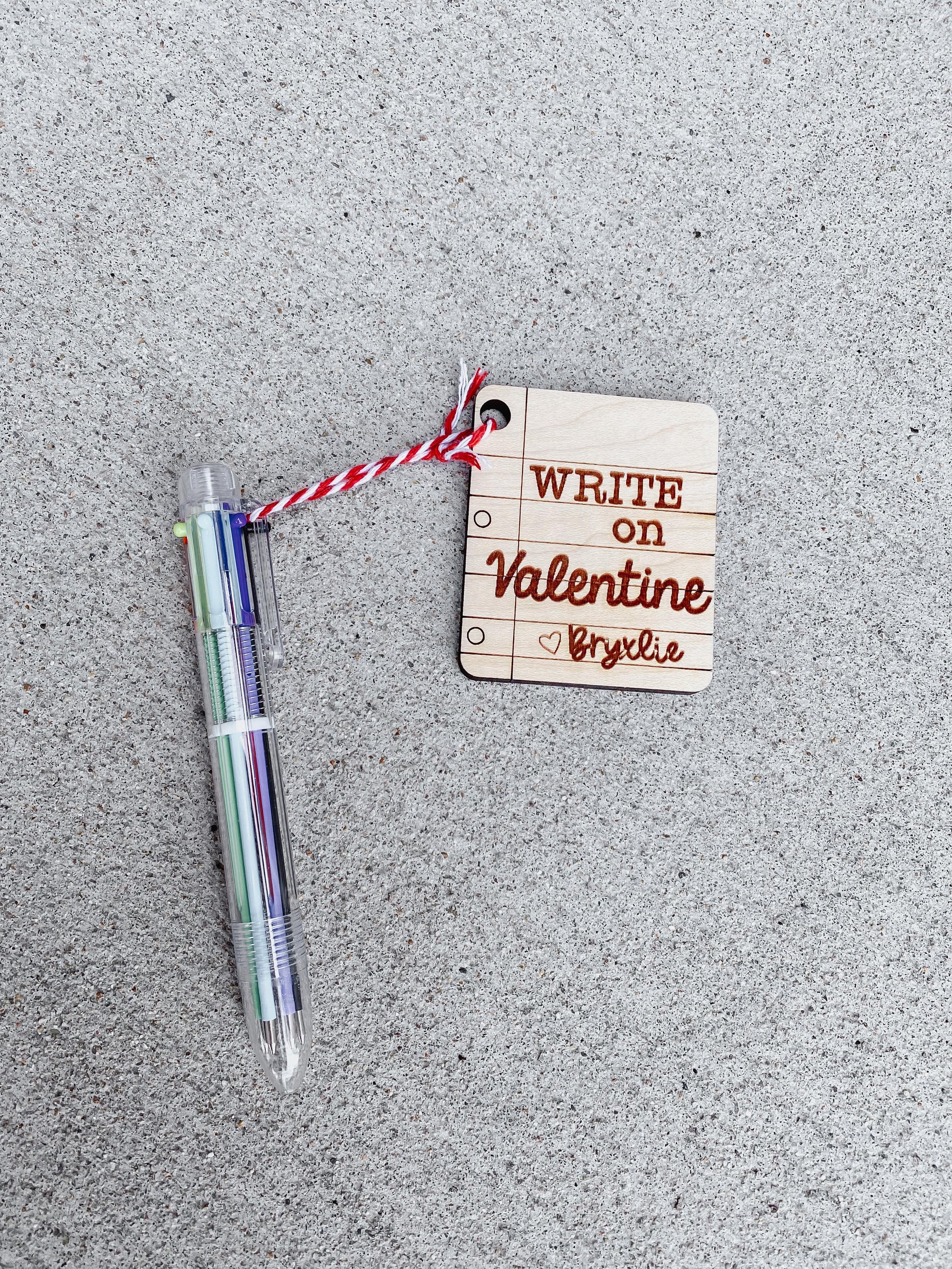 Valentine card with attached multicolor click pen, fun non-candy classroom gift
