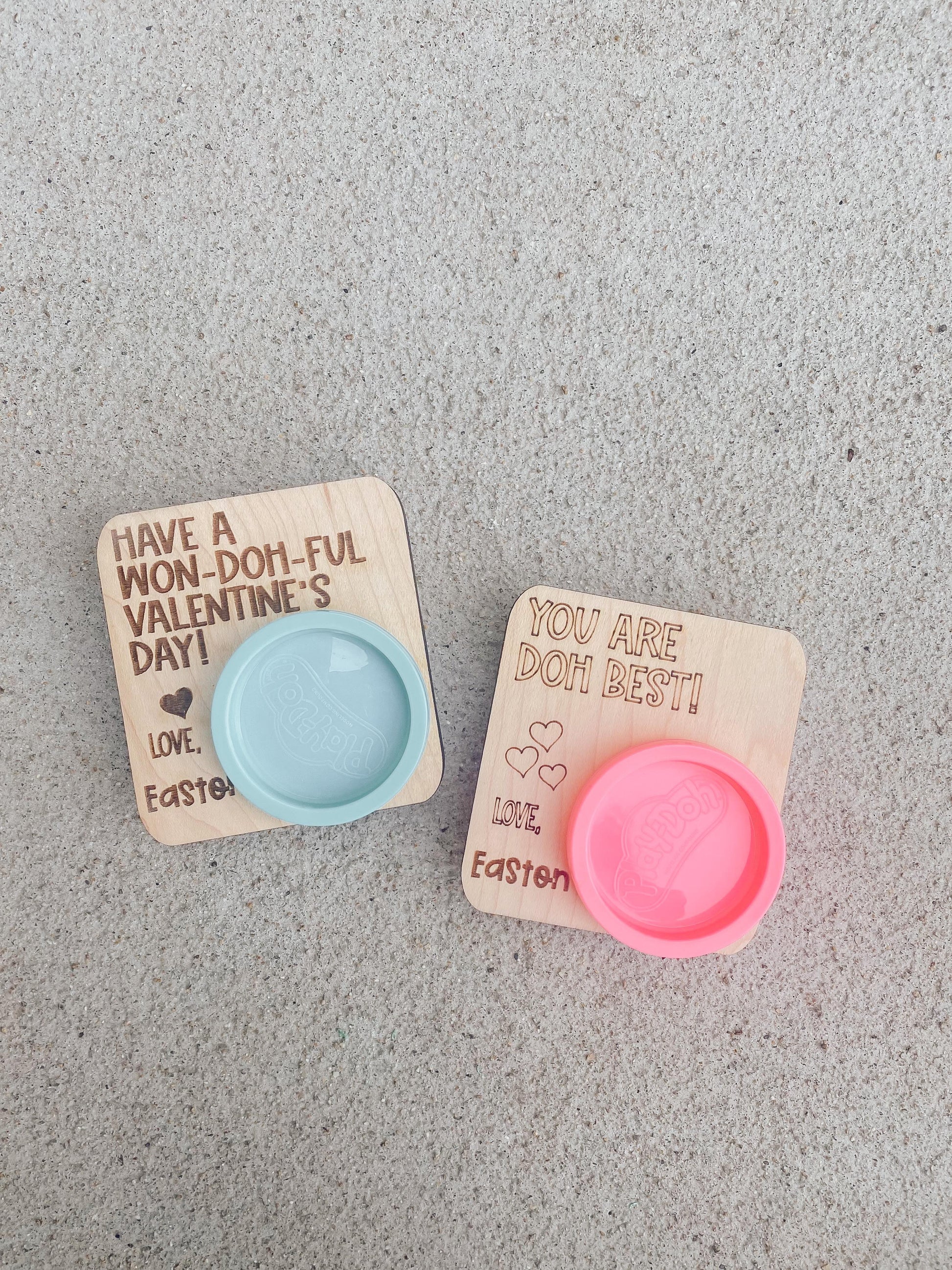 Play-Doh Valentine cards displayed with colorful Play-Doh containers