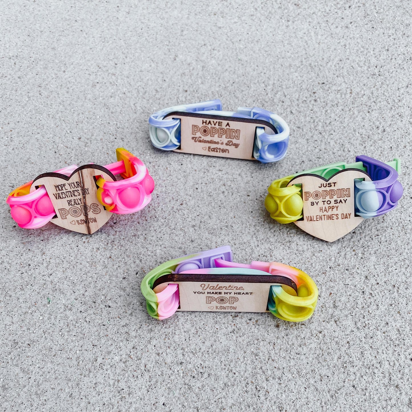 Pop it Valentine card with attached wearable pop it bracelet for kids
