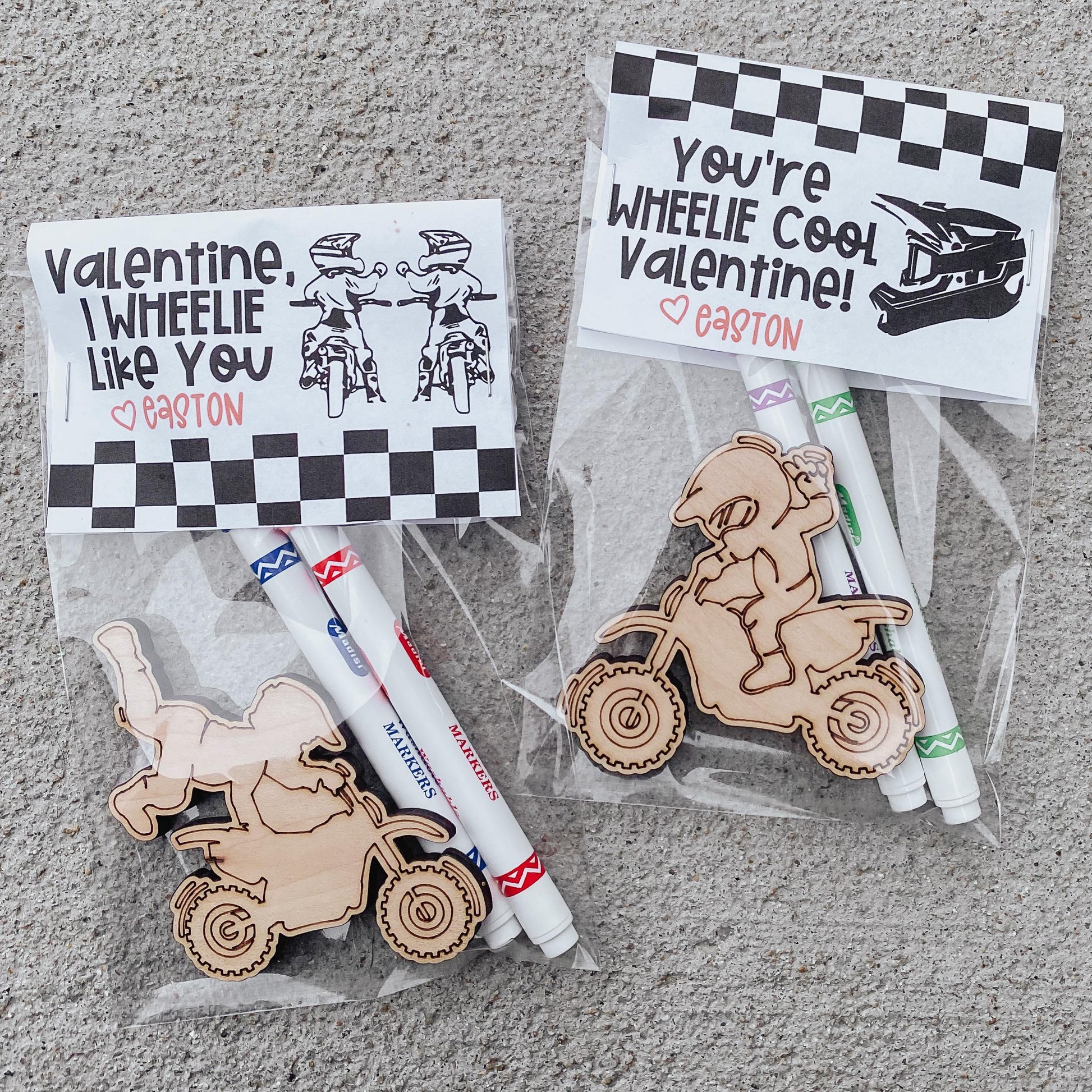 Dirt bike color-your-own Valentine card showing blank design ready to color