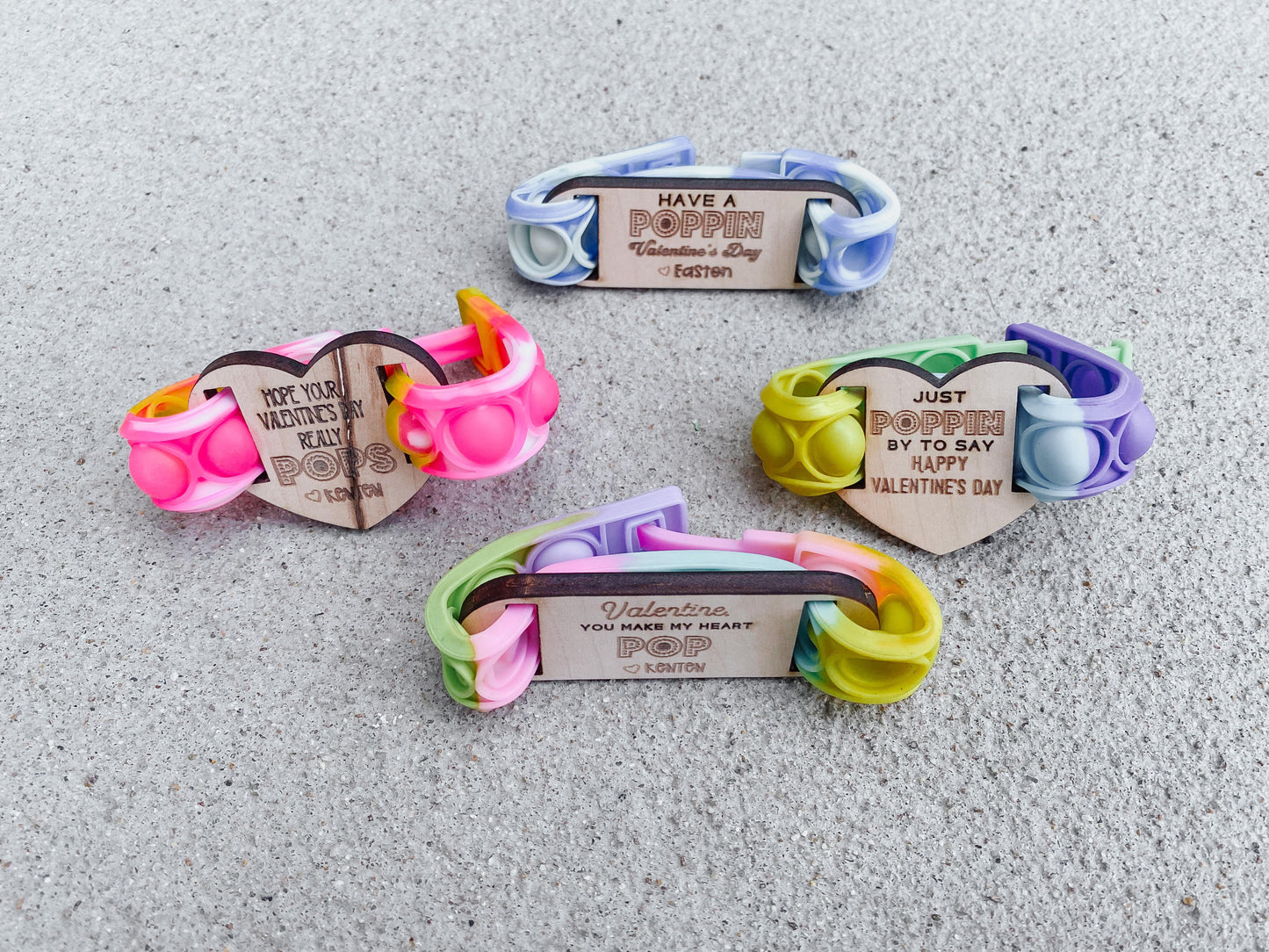 Pop it bracelet Valentine cards for kids classroom exchange, non-candy wearable gift