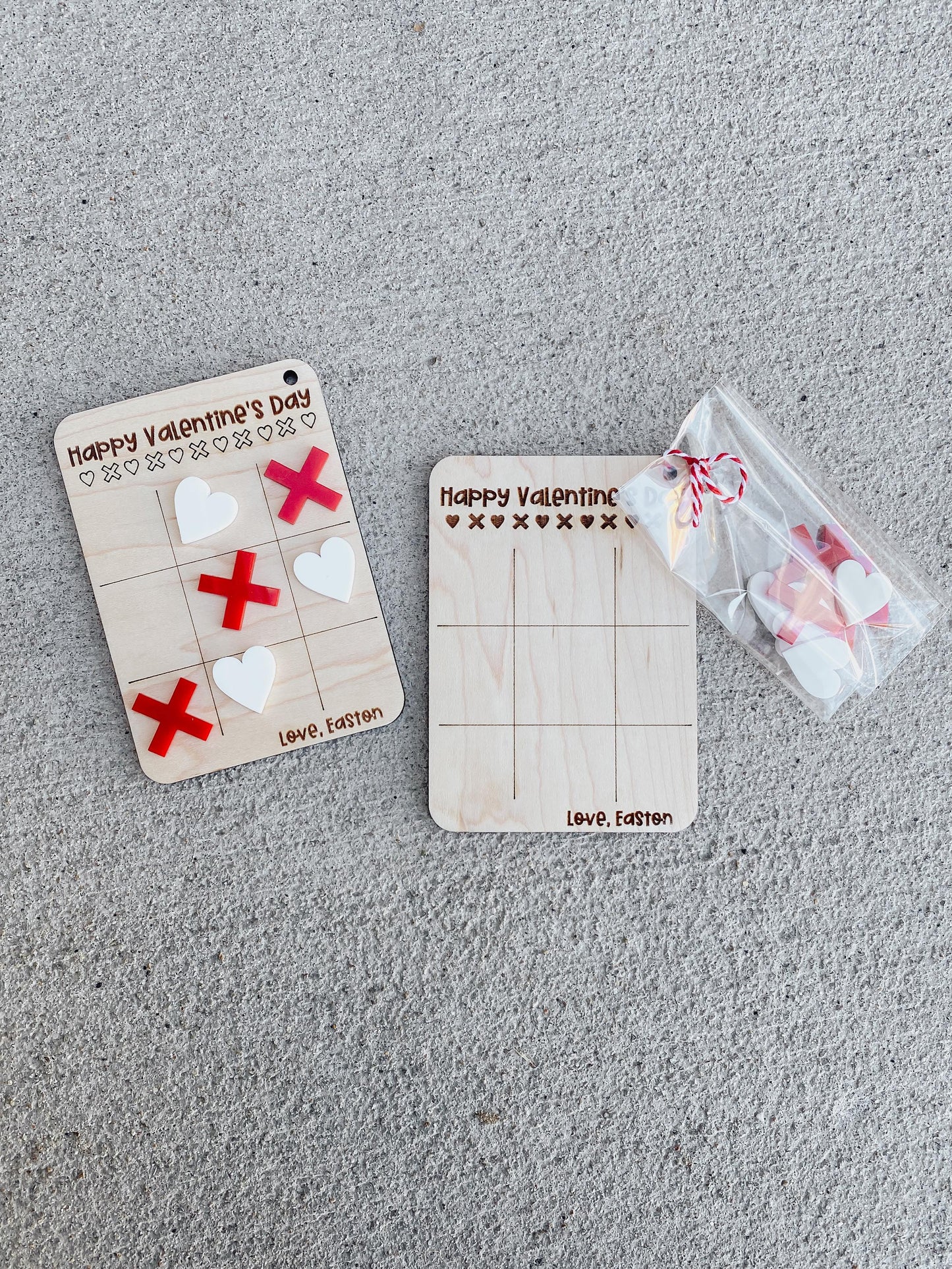 Tic tac toe Valentine cards packaged and ready for classroom party
