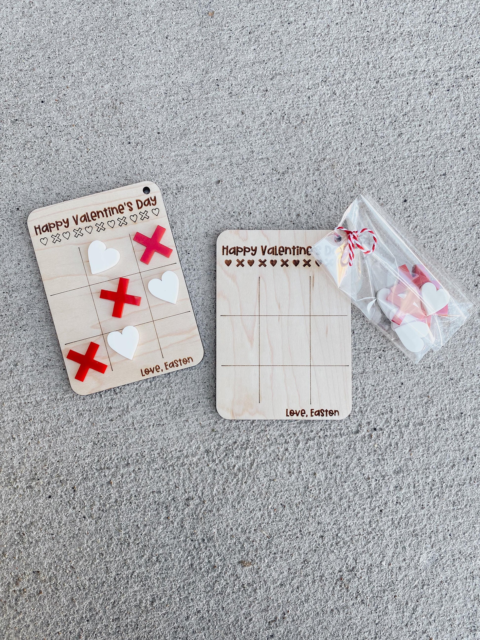 Tic tac toe Valentine cards packaged and ready for classroom party