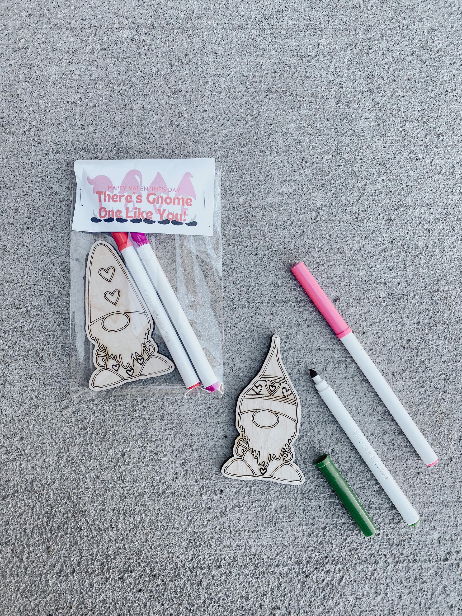 Color your own gnome Valentine cards for kids classroom exchange, non-candy gift