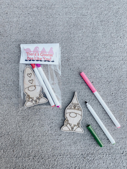 Color your own gnome Valentine cards for kids classroom exchange, non-candy gift