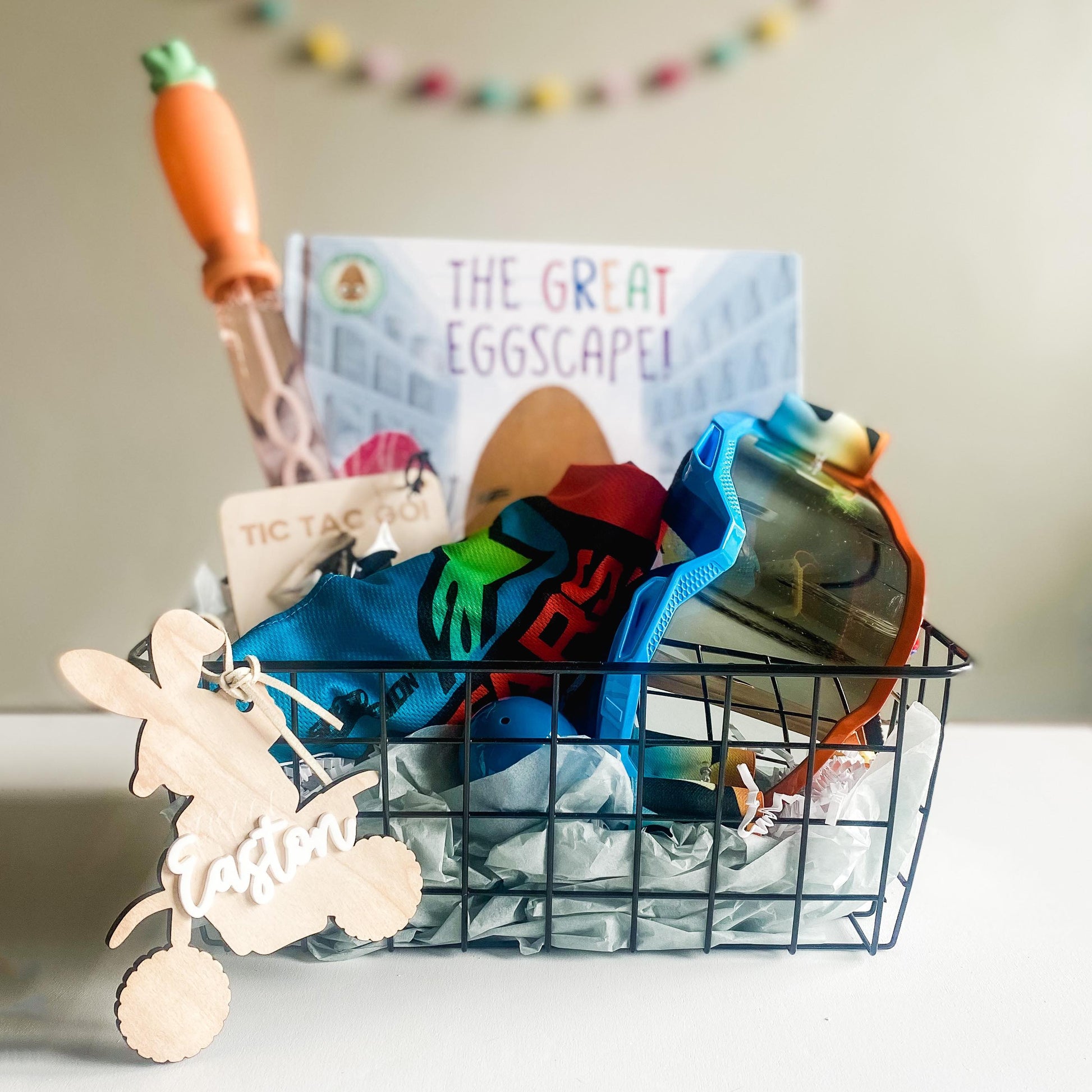 Dirt bike bunny Easter name tag in wood with bunny motif and engraved name