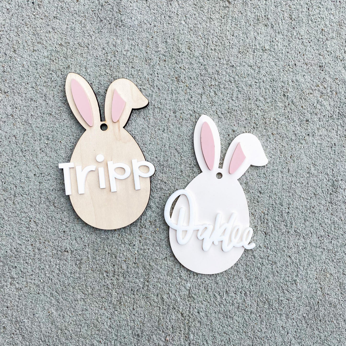 Easter bunny shaped maple wood basket name tag with engraved child's name