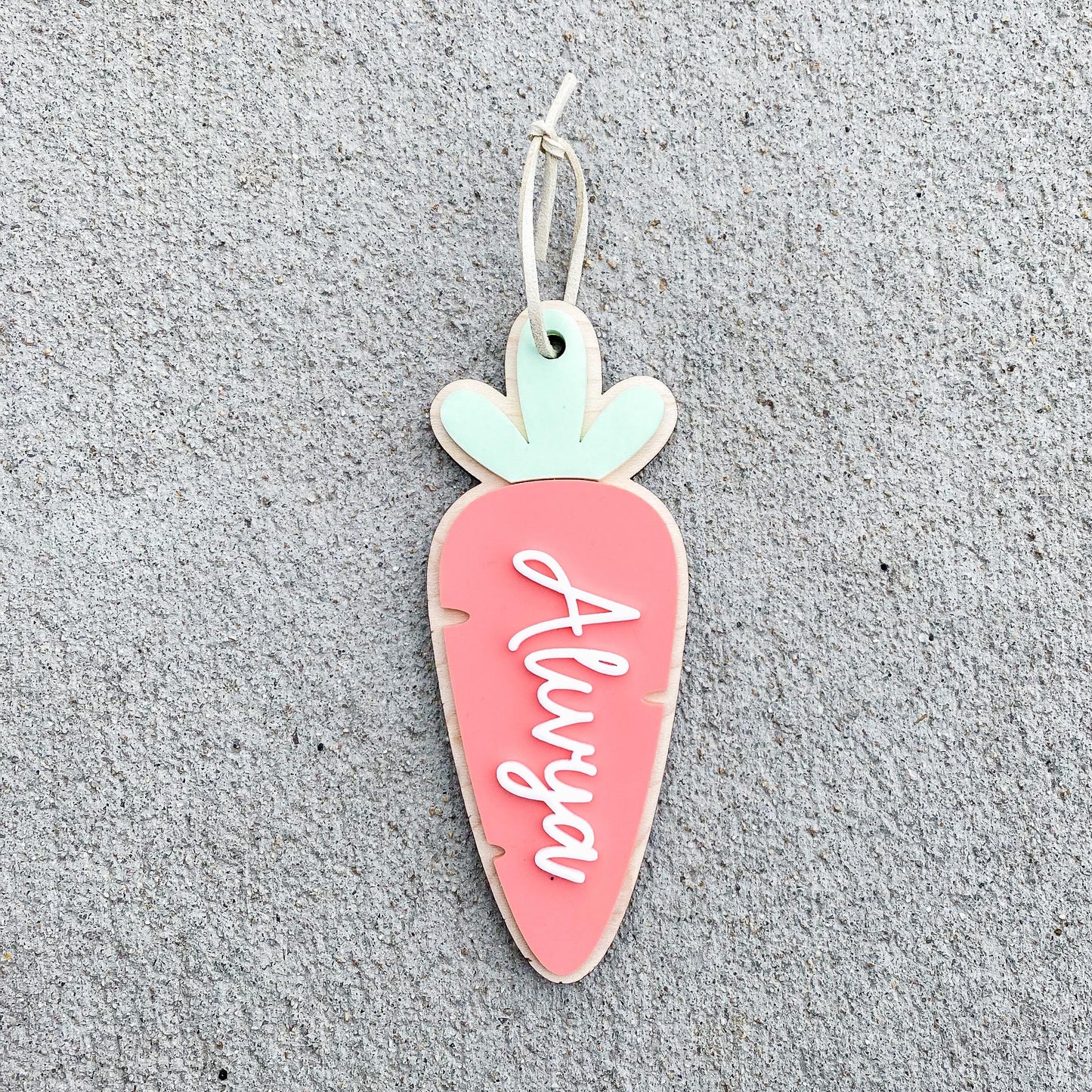 Personalized carrot wood Easter tag for kids baskets, cute spring gift