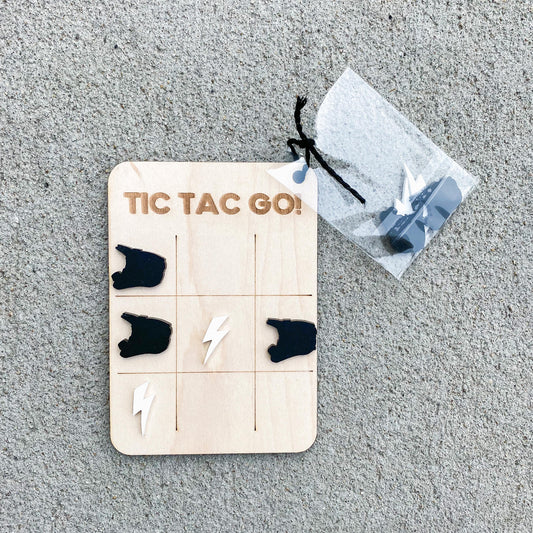 Dirt bike tic tac toe game with lightning bolt and helmet pieces, Easter basket stuffer