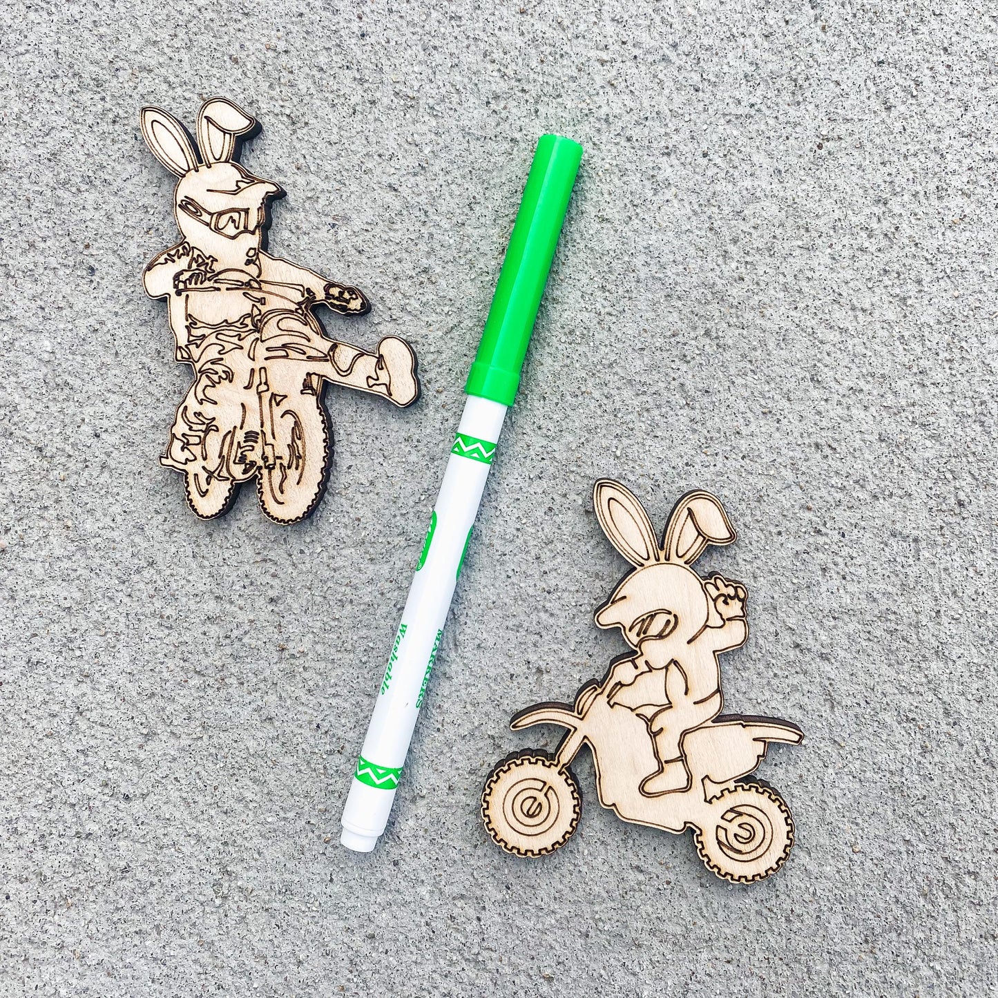 Dirt bike color-your-own Easter activity sheet with blank motocross design