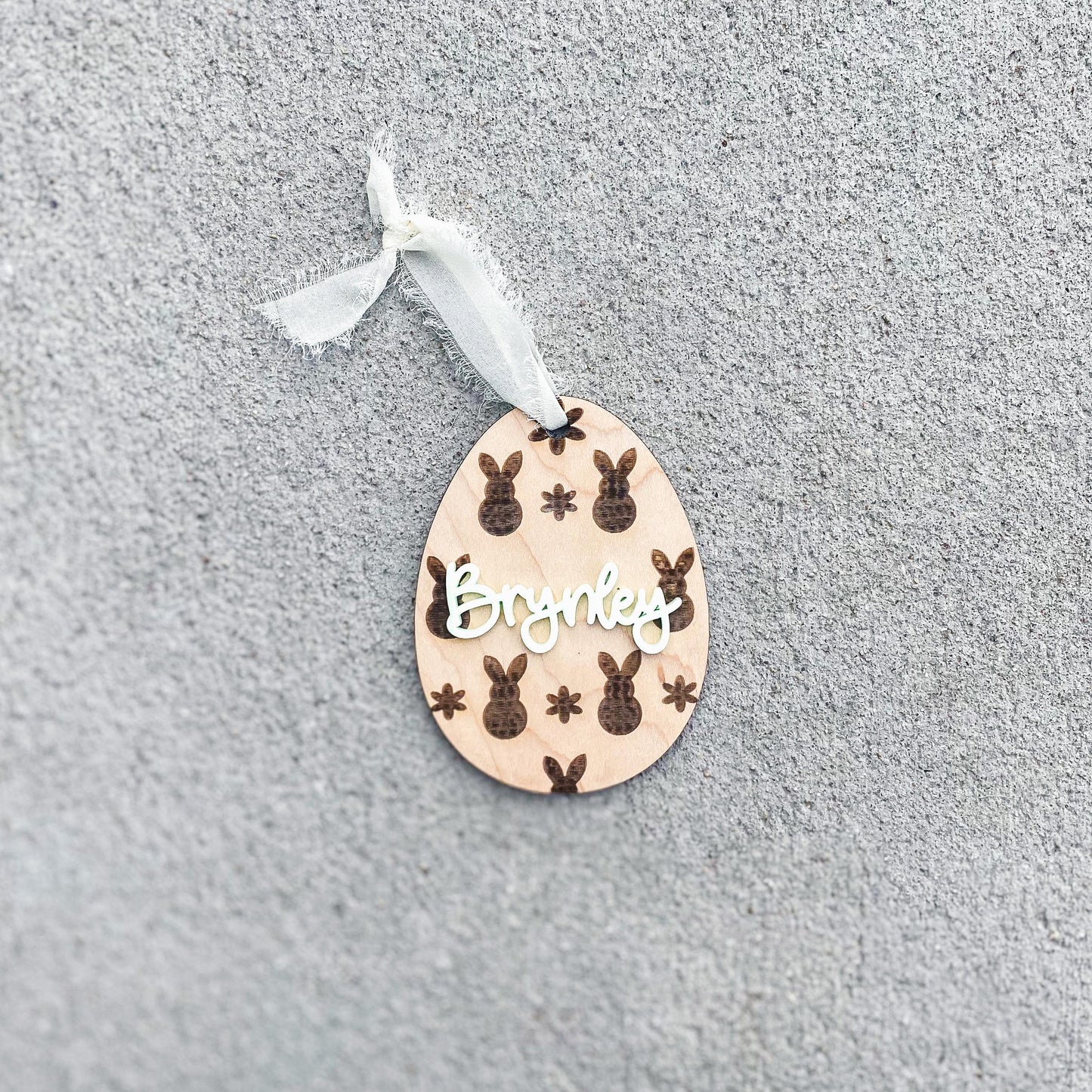 Engraved maple wood Easter basket name tag with child's name, spring gift