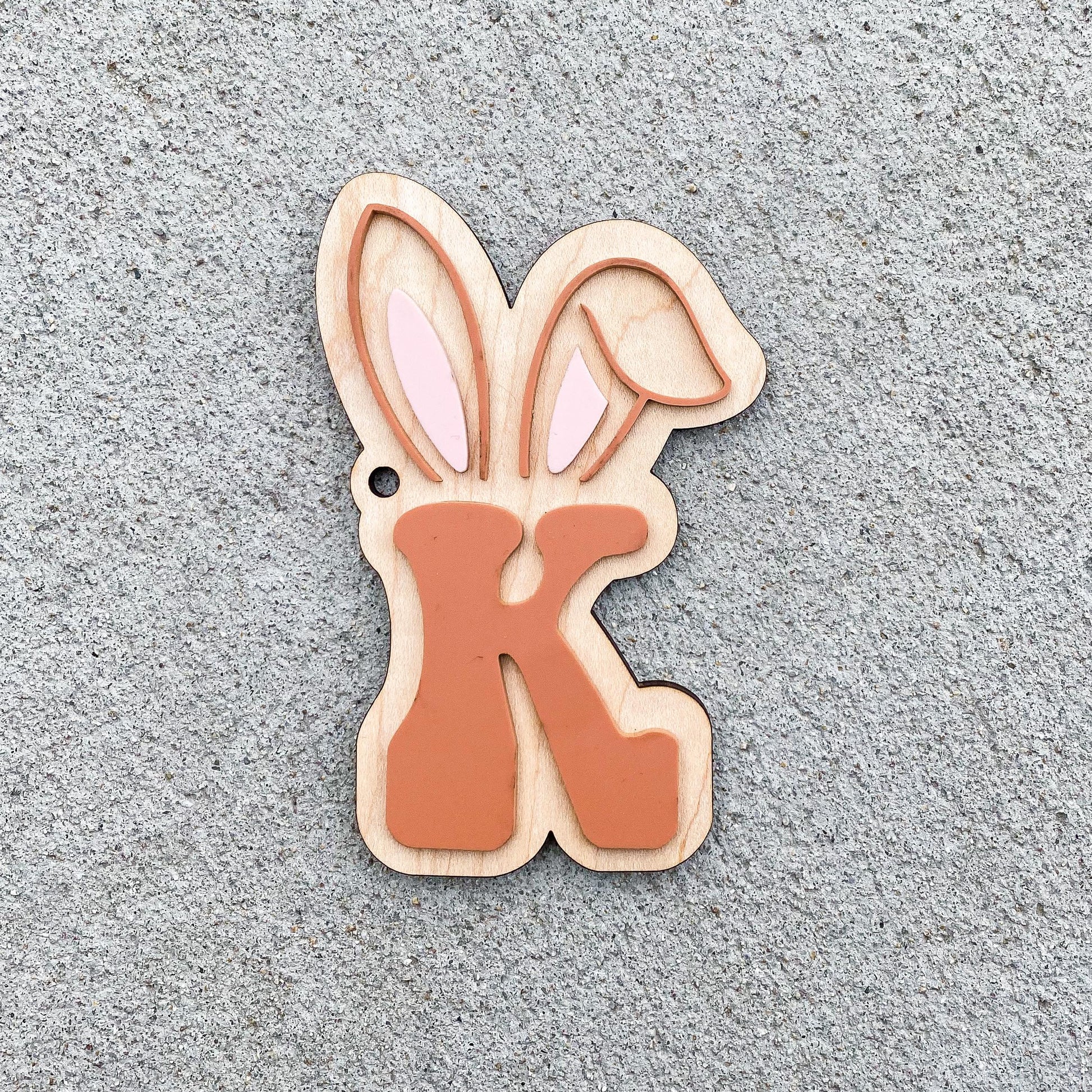 Initial maple wood Easter basket name tag engraved with child's first letter