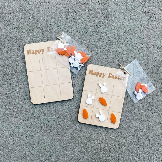 Easter tic tac toe basket stuffer game with wooden pieces for kids