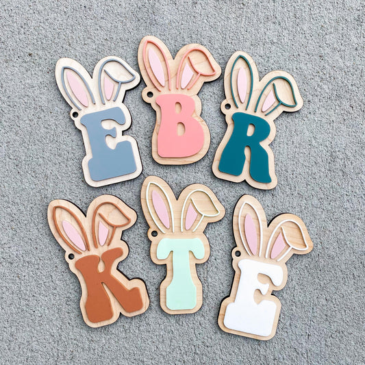 Personalized initial Easter basket tag in maple wood with child's first initial