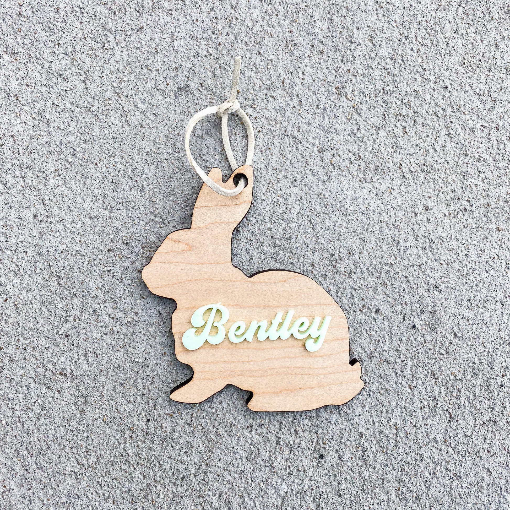 Classic bunny maple wood Easter name tag with engraved child's name